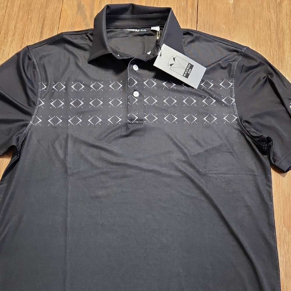 Men Golf Black Polo Shirt with Geometric Design Loose Fit